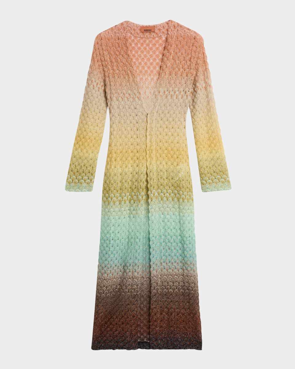 V-Neck Metallic Ombre Knit Long Cardigan